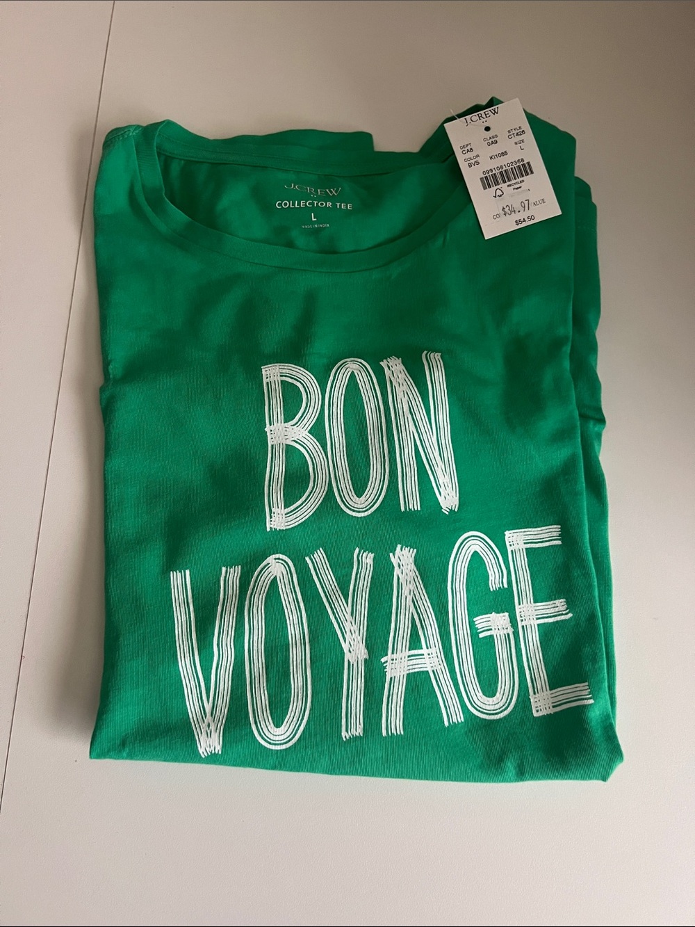 J. Crew Kids Green "Bon Voyage" Graphic Tee